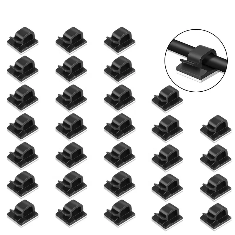 Pack of 100 Pcs Adhesive Cable Holder Organizer Clip With Acryl Back Glue Wire Clamp Nail-free Self-Adhesive Buckle Fixing Clips