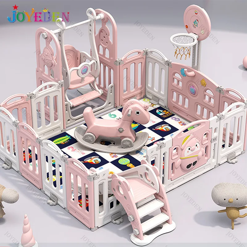 New arrivals portable kids slide games play area Indoor fence swing Safety Foldable Plastic baby playpen with toys
