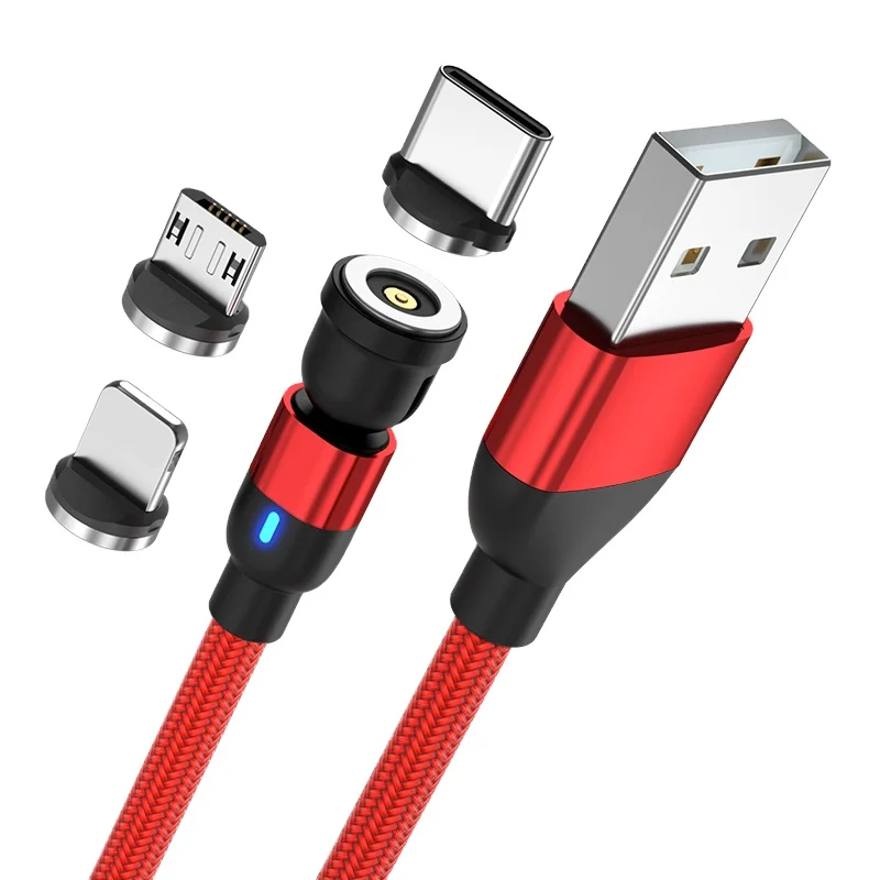 Wholesale magnetic fast charging usb cable 3 in 1 nylon braided 540 magnetic charger with removable tips 1.6ft/3.3ft/6.6ft/10ft