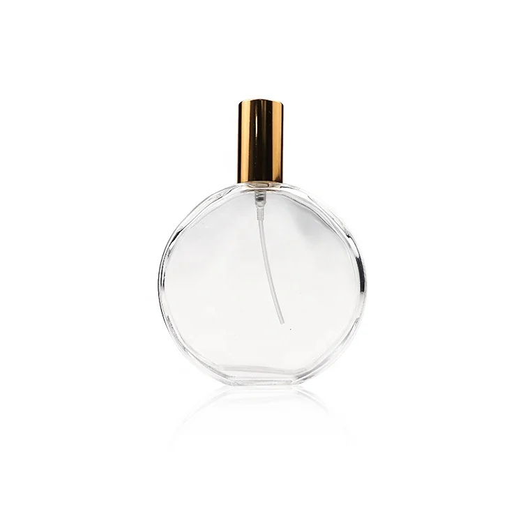 100 ml perfume glass bottle oblate anodized spray cap 50ml 100ml clear glass perfume bottle  round perfume glass bottle