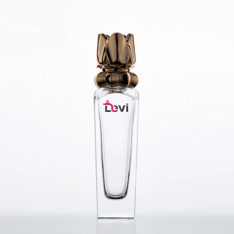 Devi Wholesale OEM/ODM  50ML Fragrance Lotus Cover Sprayer Atomizer Empty Container luxury Glass Perfume Bottle