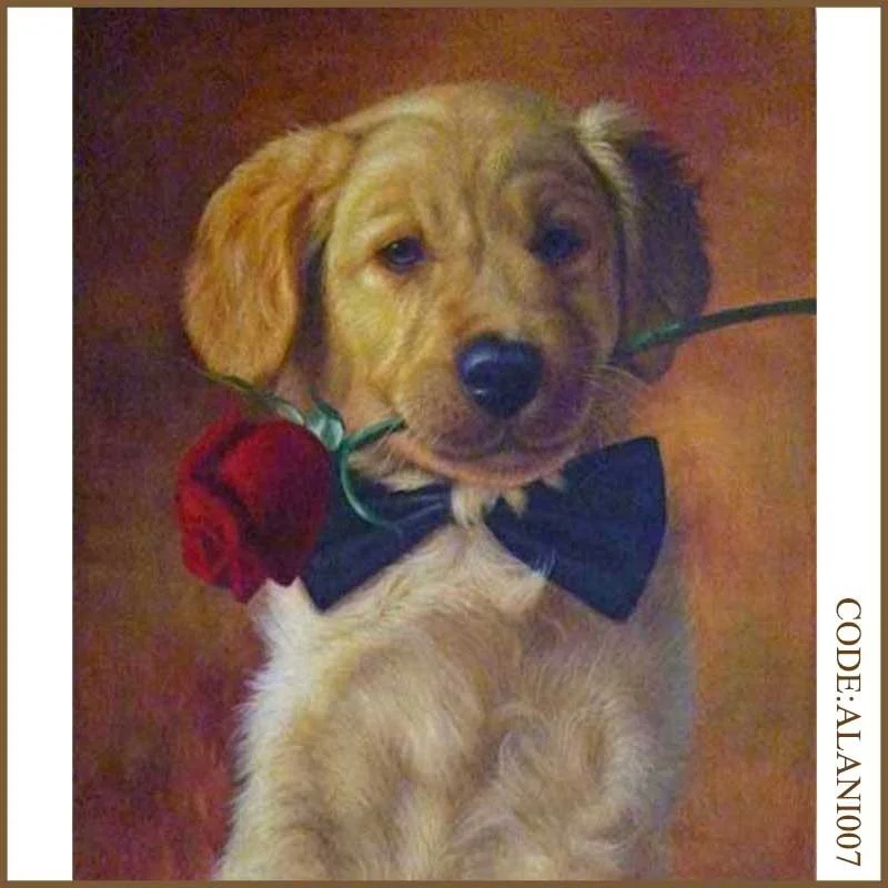 Handmade hot sale pet dog portrait oil painting of love for home decoration