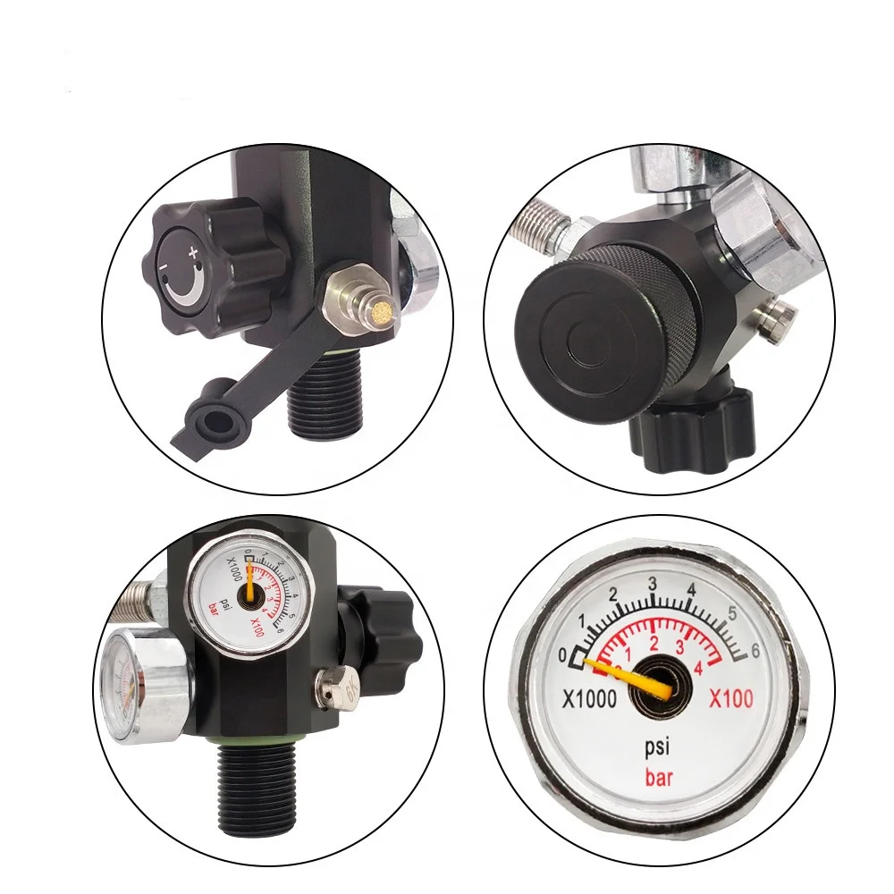 M18x1.5 Thread Co2  Charging Valve Air Filling Station  Adapter With 6000psi Gauge and Reinforced Hose