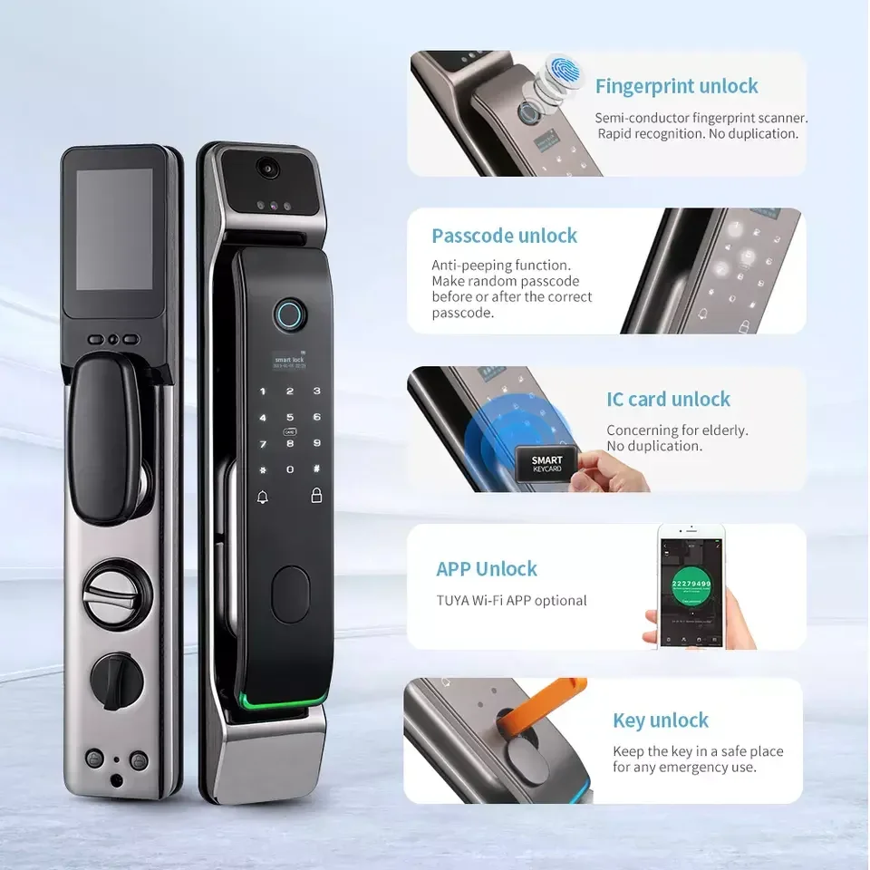 TOPTEQ KDS2 Luxury Smart Lock Rfid Card Full Automatic Door Lock 3d Face Tuya App Digital Lock for Main Gate Door