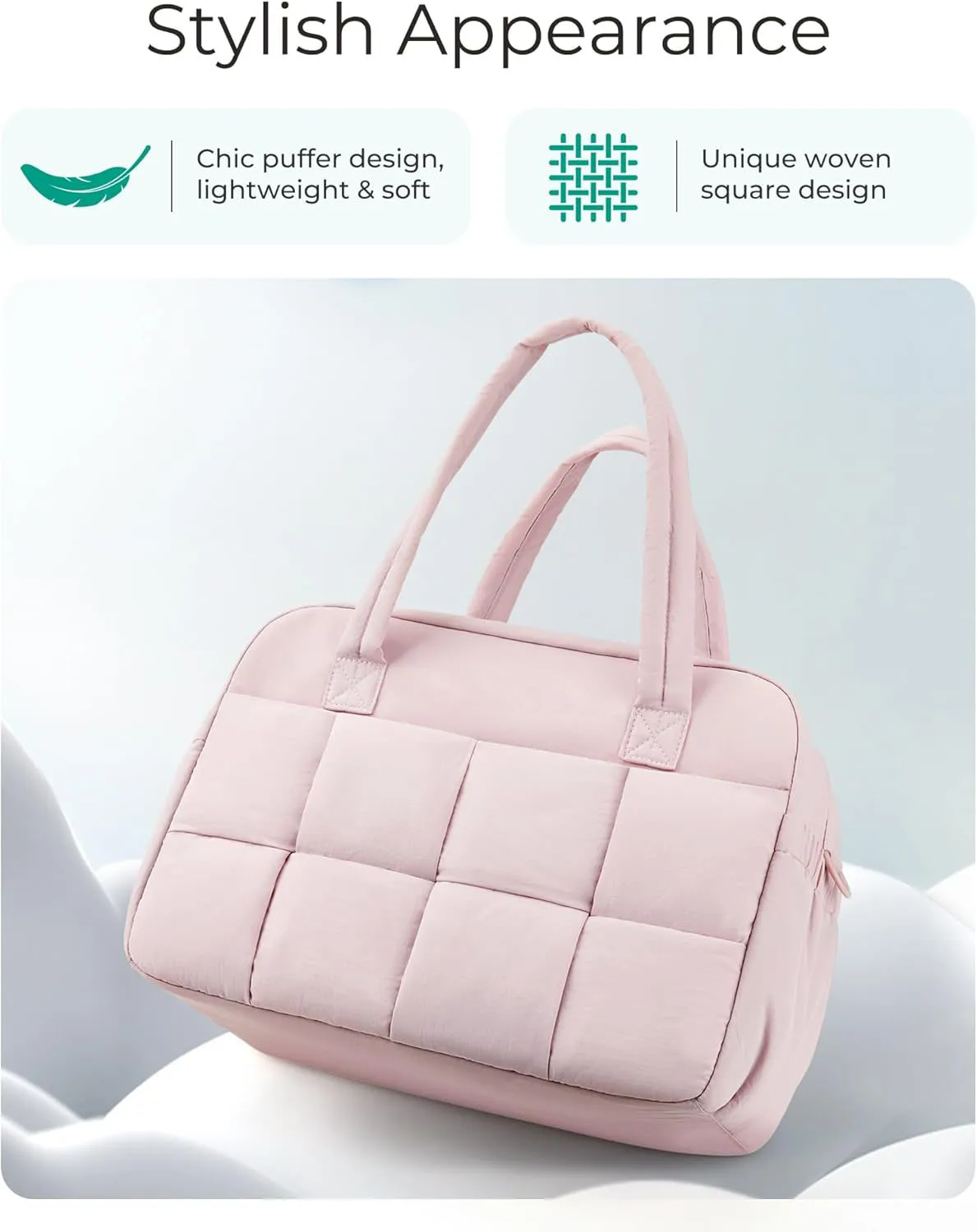 Fashion Square Design Women Tote Bag Lightweight Puffer Travel Duffle Bag Portable Travel Gym Bag