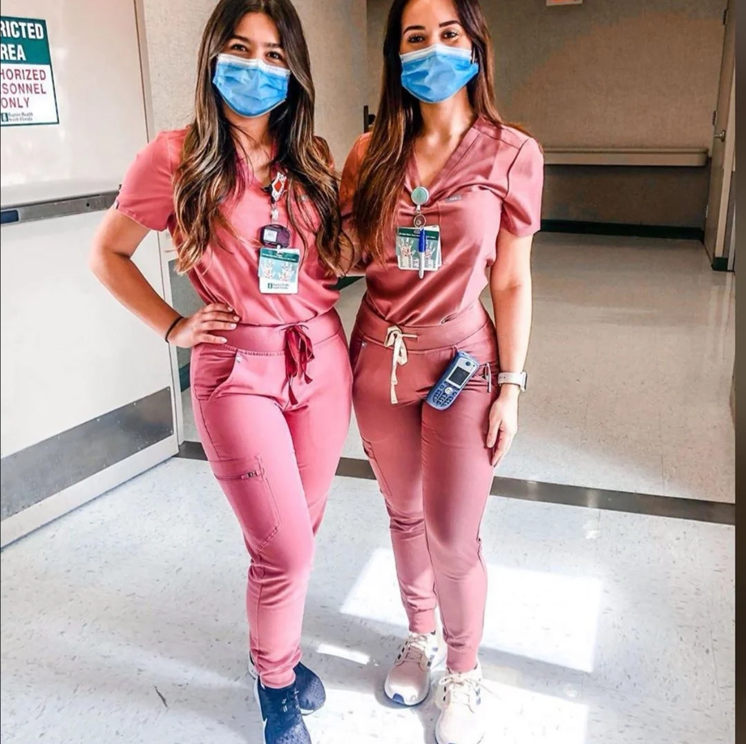 Fuyi Wholesale Custom Stretch Nurse Scrub Top modern nursing Uniforms  Medical Joggers Scrubs Uniform
