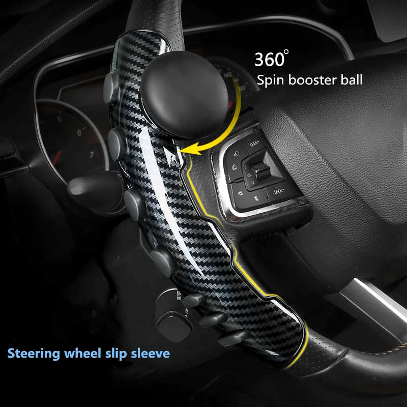 Car Auxiliary Ball Handle Knob Safe Truck Anti Slip Booster Protective With Spinner Steering Wheel Cover Universal Carbon Fiber