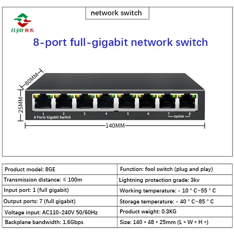 Extremely Fast Network Connection 8-port Industrial Non Managed Gigabit Switch Industrial Ethernet