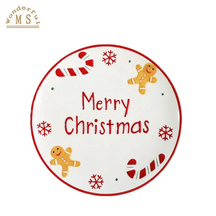 Relief Embossed Christmas Tableware Set Ceramic Plate Dish 2024 New Europe Oval Shape 3D Sustainable Fast Delivery Party Dishes