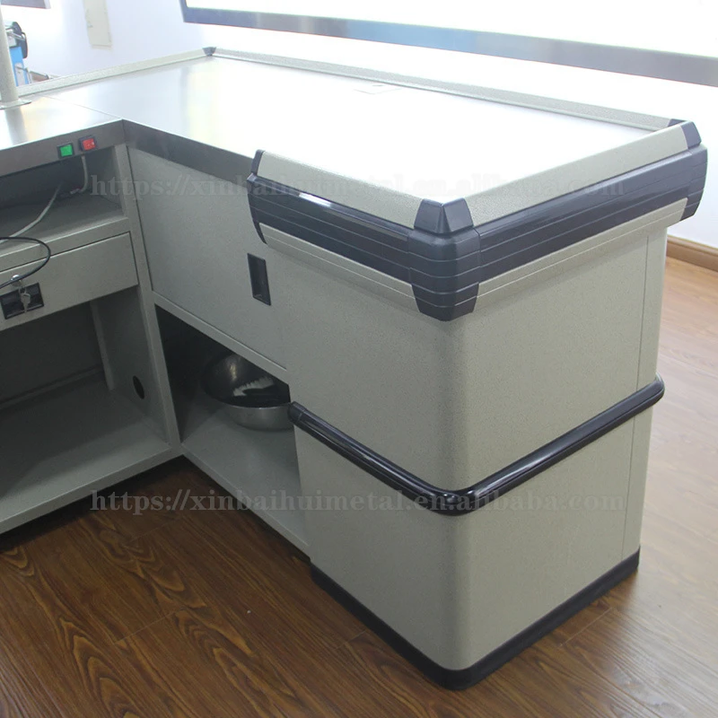 Xinbaihui Stainless Steel Retail Counter Desk Checkout Counter Cashier With Back Hole Grocery Checkout Counter