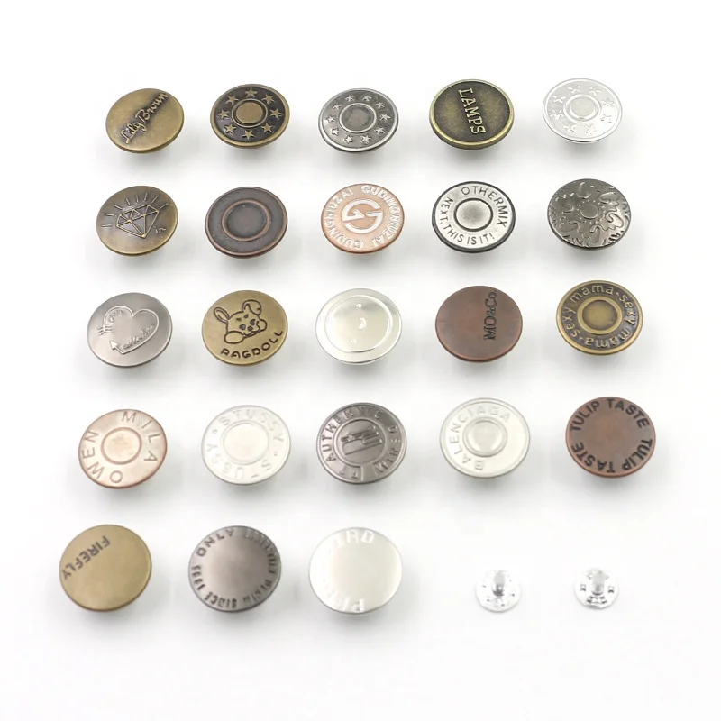 High Quality Custom made Logo Embossed Metal Jeans Button For Jeans Clothes