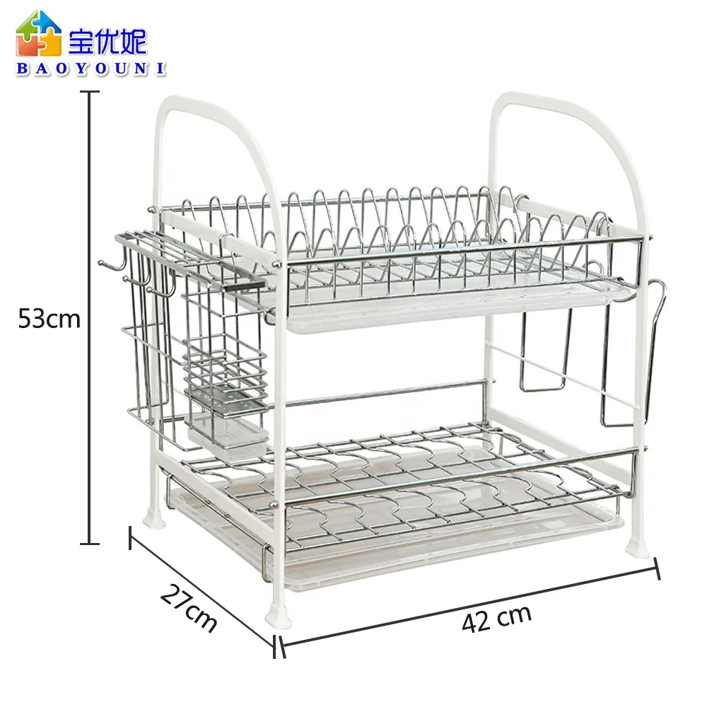 Large Capacity 2-Tier 201 Stainless Steel Utensil Dish Drying Rack Chopping Board Holder with Drain Board Chopsticks Container