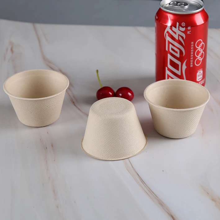 Compostable Biodegradable 2oz 4oz Bagasse Takeout Container Sauce Cup With Lid Disposable