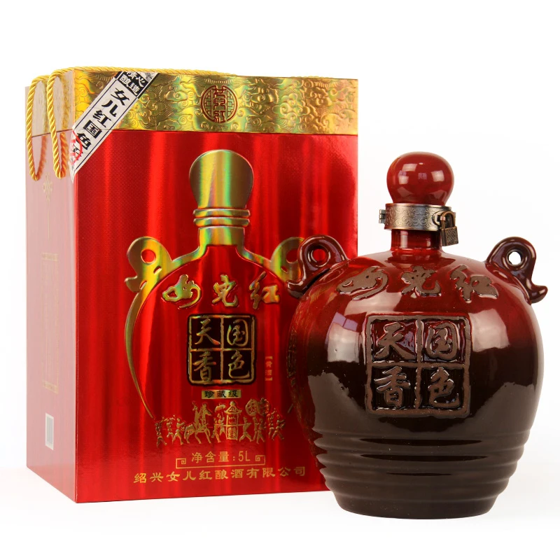 Желтое рисовое вино для дочери Guo Se Tian Xiang, Упаковано в фарфоровую бутылку 5 л
