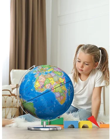 World Globe Illuminated Educational Globes with Printed Map for Kids Classroom Learning LED Globe Lamp with Stable Metal Base