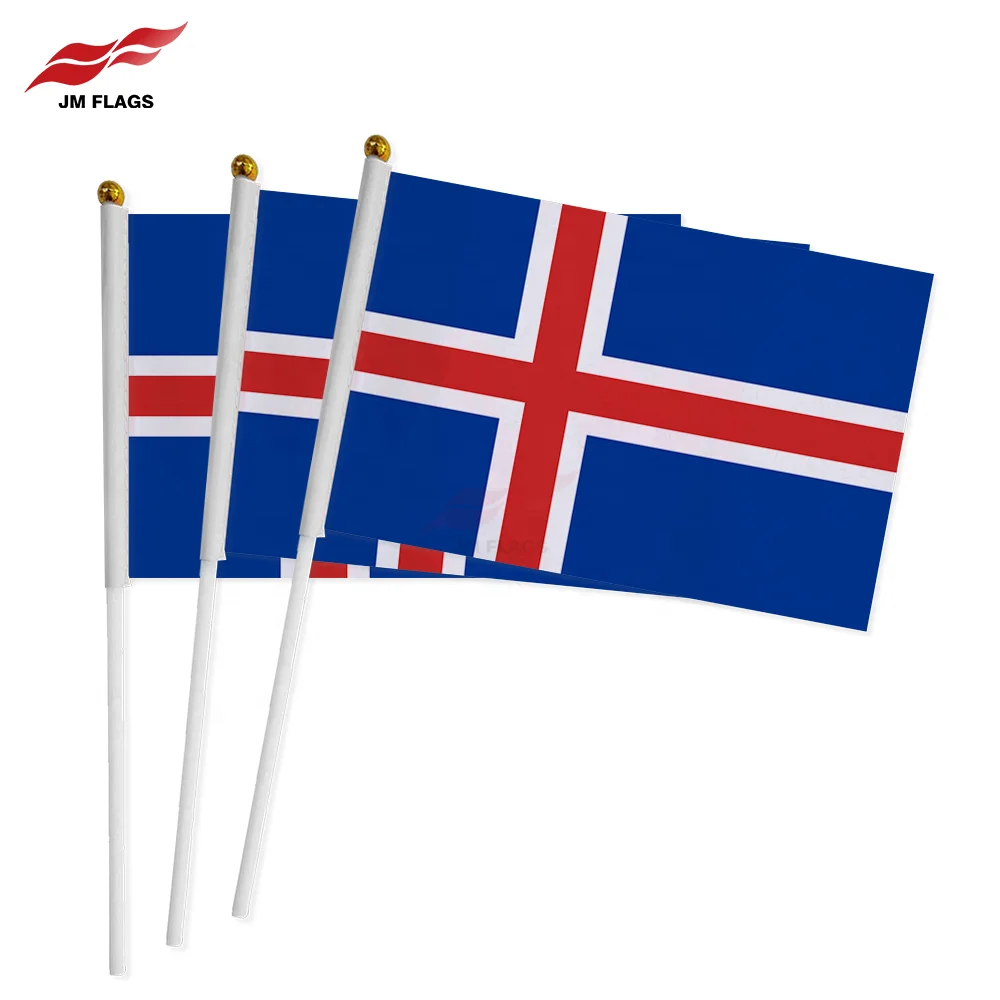 Wholesale Iceland Hand Held Flags Hand Flag National Day Decoration Polyester Iceland Stick Flags