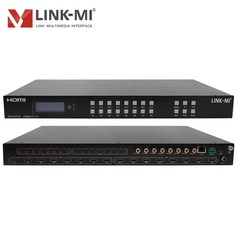 LINK-MI HDMI2.0 8x8 Matrix Switch with Audio Extraction Support 4K@60Hz, EDID, ARC, CEC, 3D, IP/Web GUI Control 8 Ports Matrix