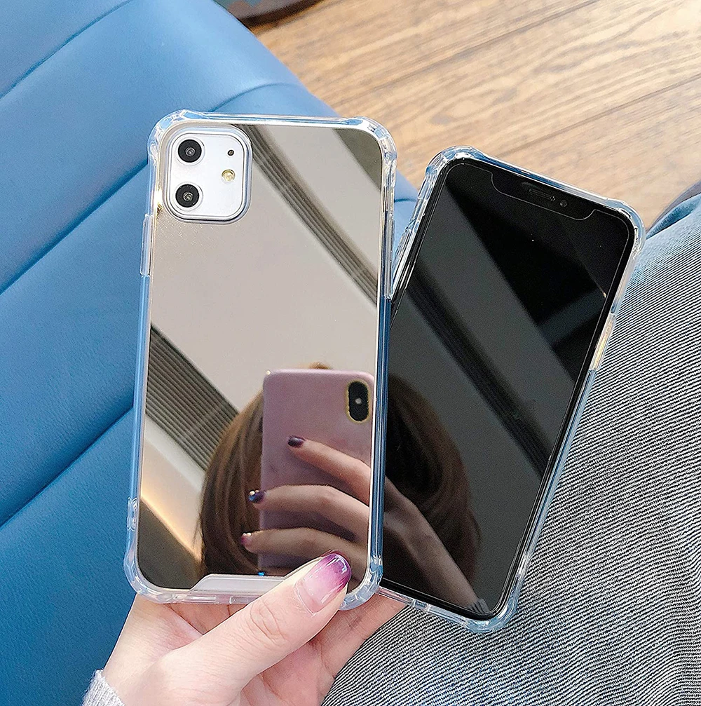 Ударопрочный чехол для телефона из ТПУ и поликарбоната iPhone X XR XS Max 12 с зеркалом макияжа 11 13