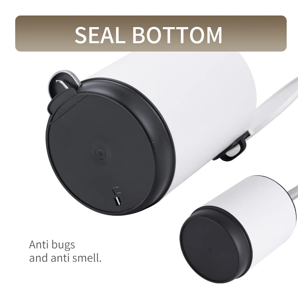 5L Stainless Steel White Colored Metal Bathroom Round Slim Lid Slow Closing Trash Can With Toilet Brush Set Holder