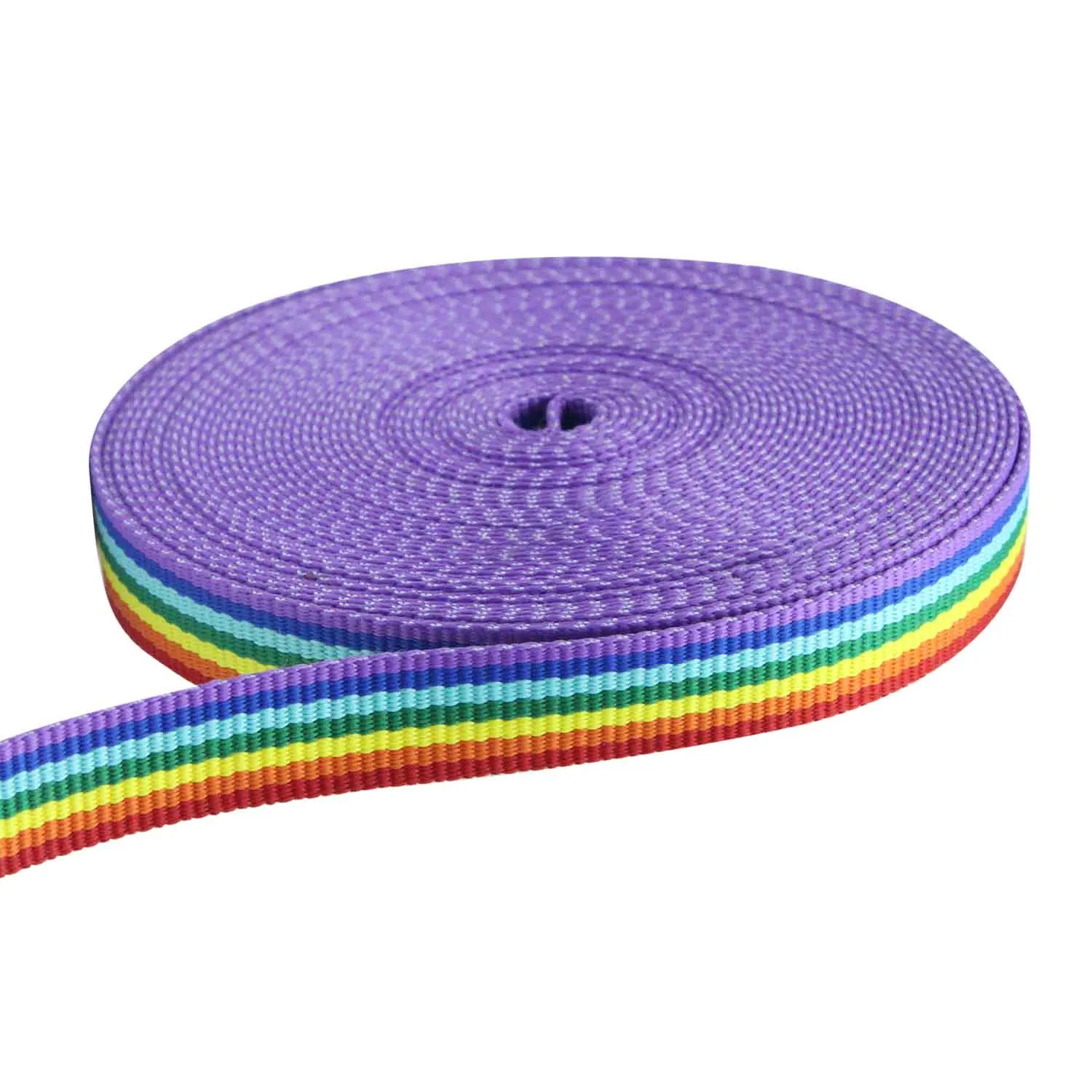 Factory custom intercolor polyester bag webbing Polyester rainbow striped webbing rainbow webbing strap irisated for bag