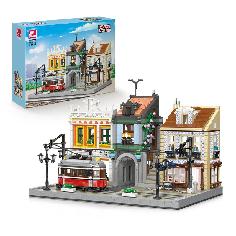 JieStar 89132 MOC The Lisbon Tram Model City House Assembly Kit Building Modular Blocks Bricks Kids Christmas Toys
