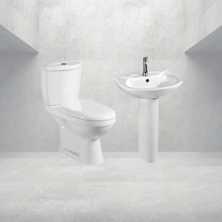 Wholesale cheap Toilette lavatory ceramic sanitary ware suite wc wash hand pedestal basin set sink  flush p trap western toilet