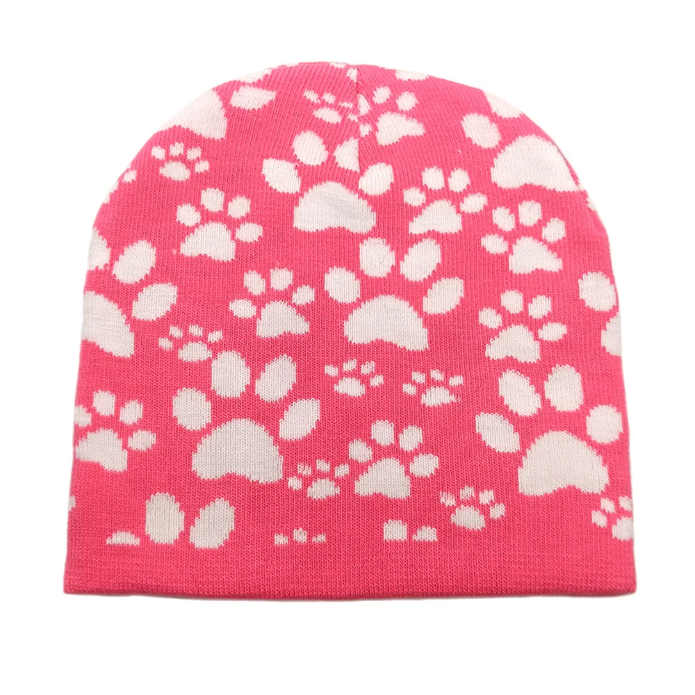 Cute Dog Paws Beanie Winter Warm Beanies Women Men Casual Skullies Outdoor Black Warm Knit Print Beanies