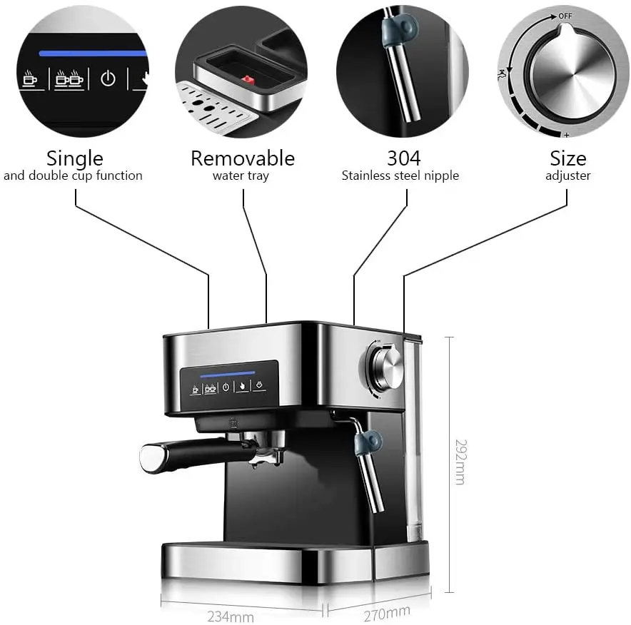 Professional Multifunctional Smart Home Electric 1 Group Boiler Espresso Machine With Digital Pressure Gauge Expresso Maker