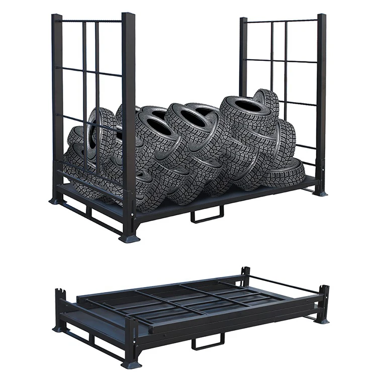 Stable steel powder coating welded detachable folding cheap warehouse stacking auto storage tire rack