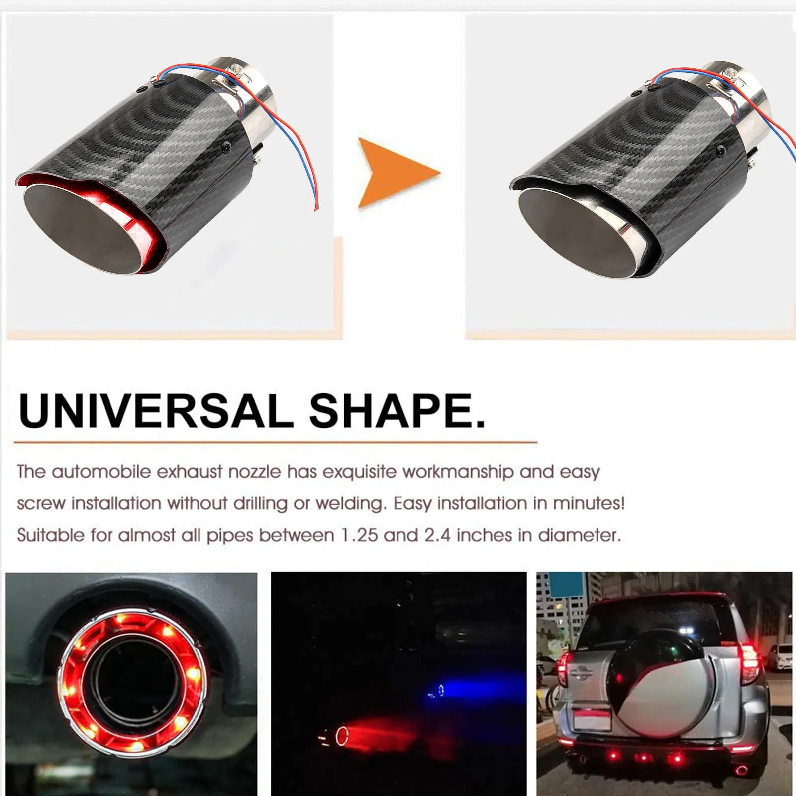 Car Universal Led Exhaust Muffler Tip Pipe Red/blue Car Light Pipe Modified Exhaust Flaming Throat Single Outlet Straight T R8t2