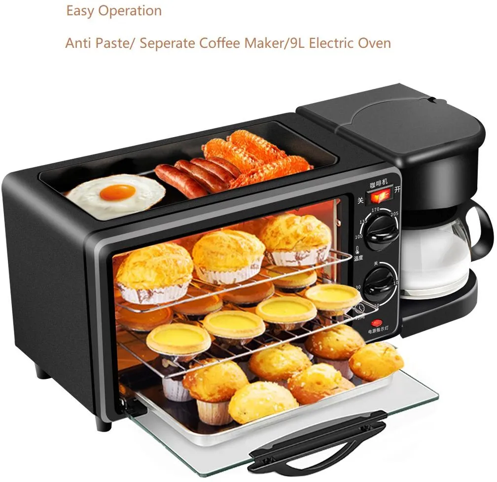 Factory Direct Supply Multi-function breakfast machine, With Coffee Maker Frying Pan Toaster Oven 3 in 1 Breakfast Machine