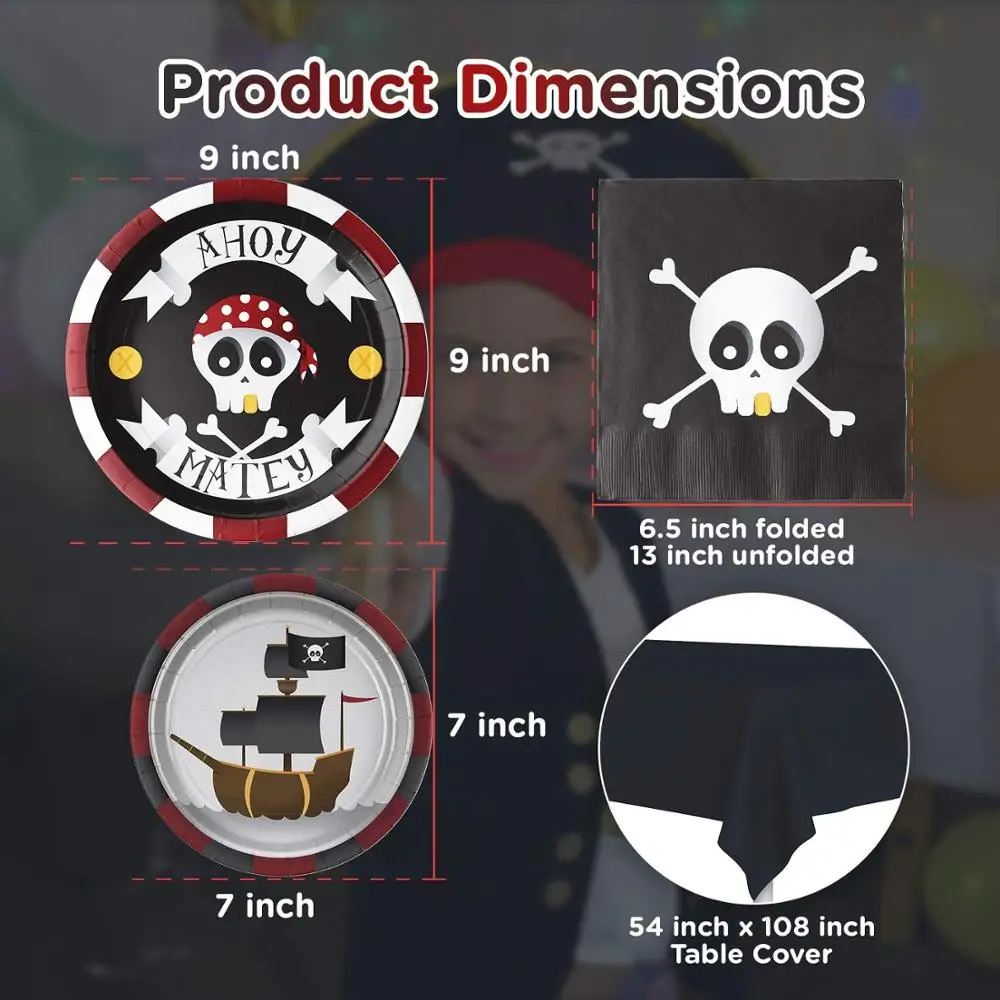 PARTYCOOL Kids Birthday Party Supplies pirate tableware set for pirate themed birthday party decor