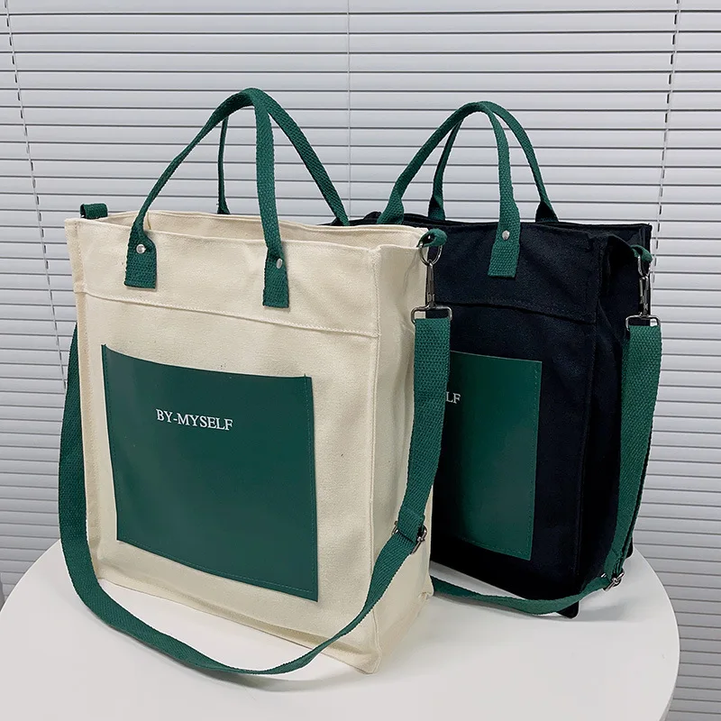 Original self-made zippered three-dimensional shaped canvas bag for students, simple and casual carrying crossbody bag