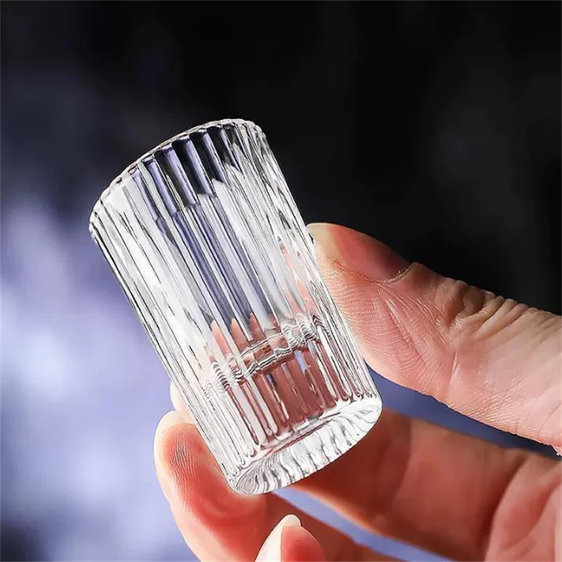 Juice Water Drinking 15ml Vertical Striped Clear Whiskey Shot Glass Ribbed Liquor Glass Wine Shot Glass