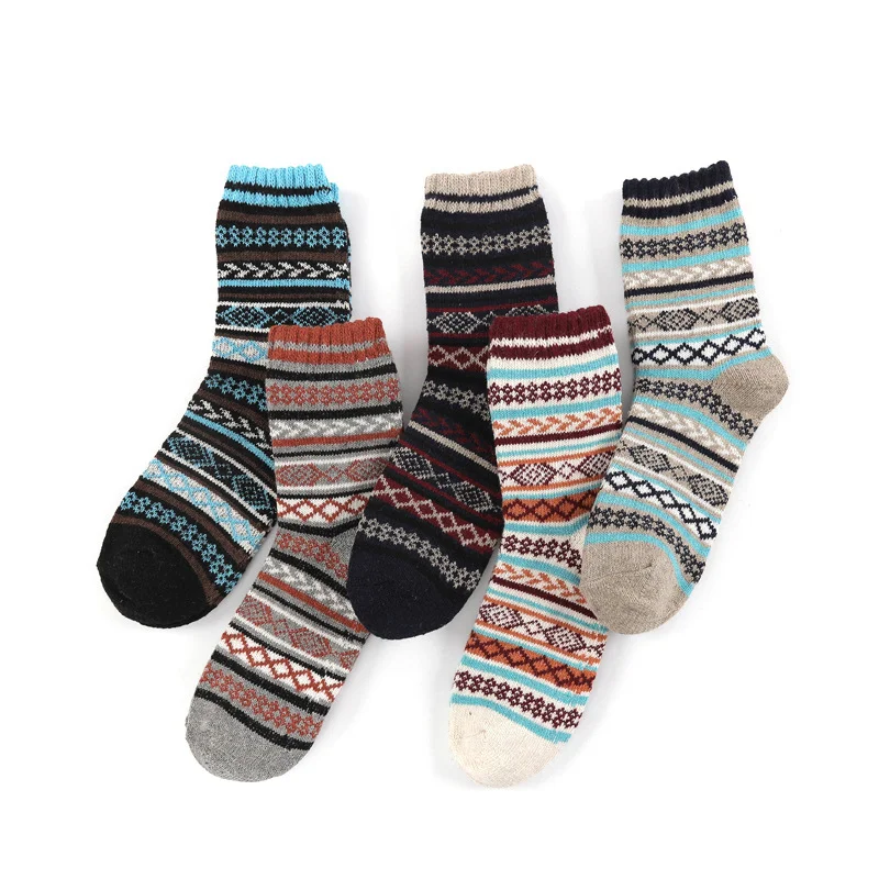 Fashion design vintage custom thick knitted winter fluffy stripe wool women winter warm socks