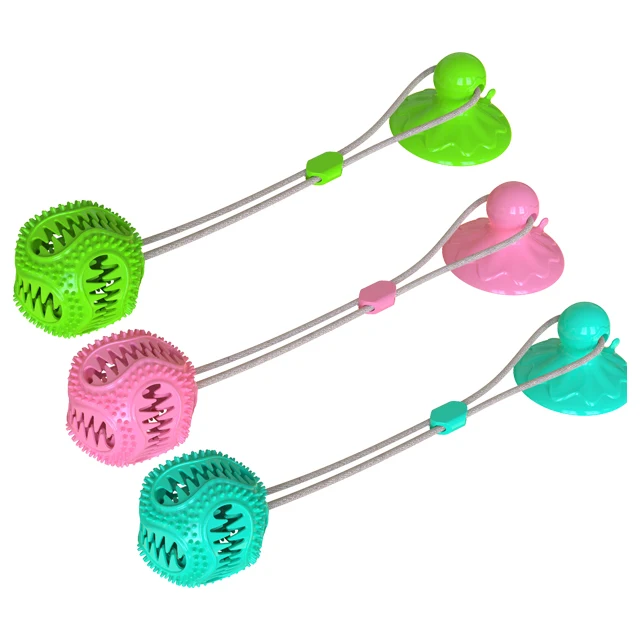 
Interactive Leakage Tooth Cleaning Molar Bite Teeth brushing Rubber Suction Cup Dog Chew Ball Toy with vocal 