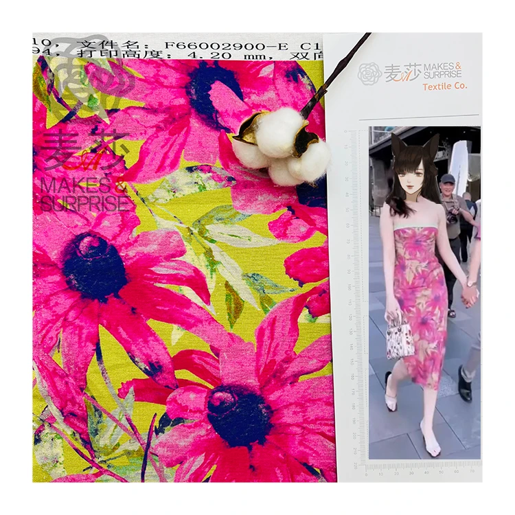 2023 Sweet Hot Fashion Street Photo Dress Fabric Cotton Flannel Digital Printed Fabric For Ladies