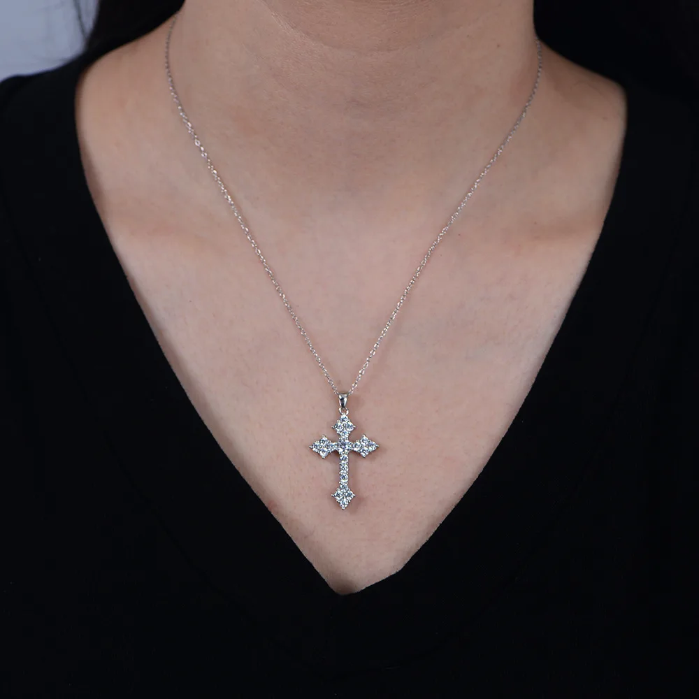 Personalized Hip-Hop Unisex Cross Necklace 925 Sterling Silver Gold-Plated Full Diamond 5A Cubic Zirconia Sweater Clavicle Chain