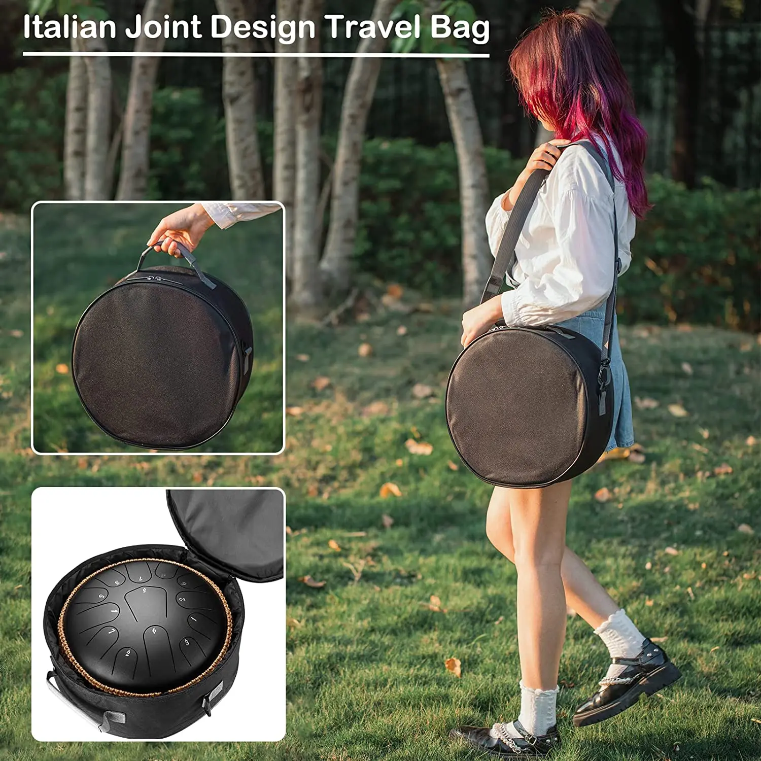 Tongue Drum 13 Inches 15 Notes Small Drum Steel Percussion Drum With Portable Bag Music Sheet Mallets