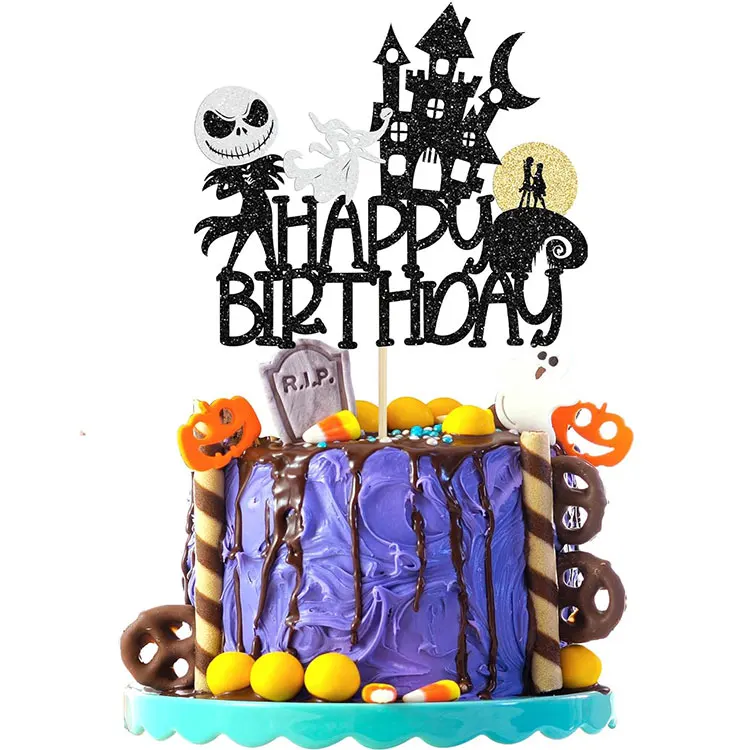 1 Halloween Happy Birthday Cake Decoration Sparkling  Pumpkin Bat Castle Ghost Halloween Cake Selection Baby Shower Children