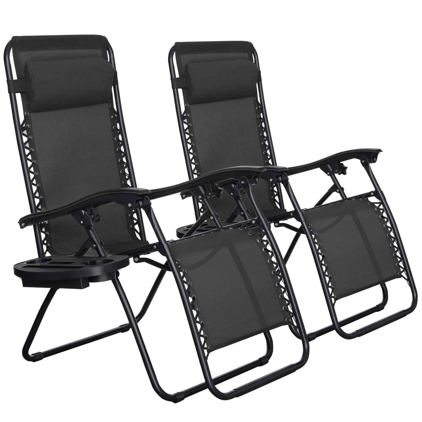 
Wholesale Folding recliner Set of 2 Adjustable Steel Zero Gravity Lounge Chair Recliners with Pillows and Cup Holder Trays 