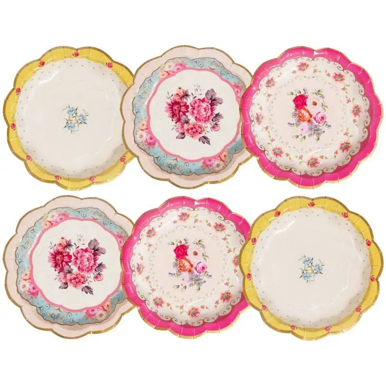Tea Party Vintage Floral Plate Cups And Saucer Disposable Tableware Sets For Tea Parties Weddings Baby Showers And Birthday
