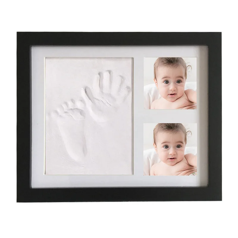 Wooden small photo frame DIY hand and foot wooden frame printing mud baby small photo frame two photos placed on the desktop