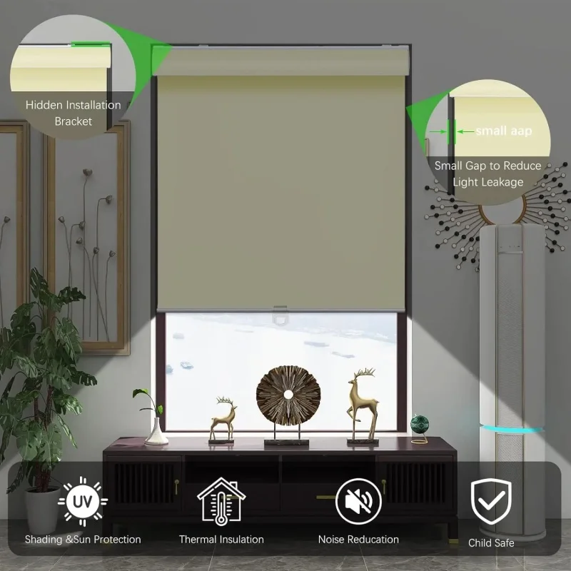 Customized cordless 100% polyester blackout waterproof sun motorized roller blinds for exterior