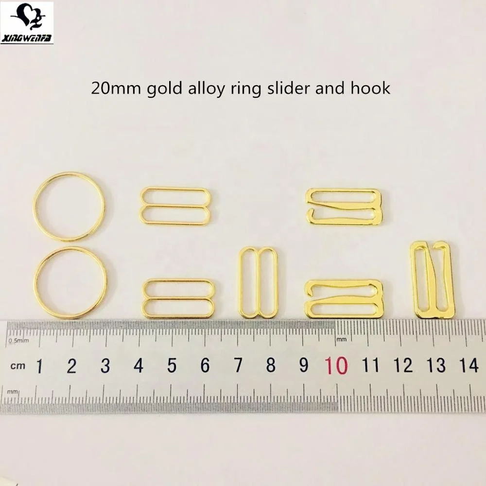 SGS good quality 20mm zinc alloy bra metal adjuster gold ring slider and hook