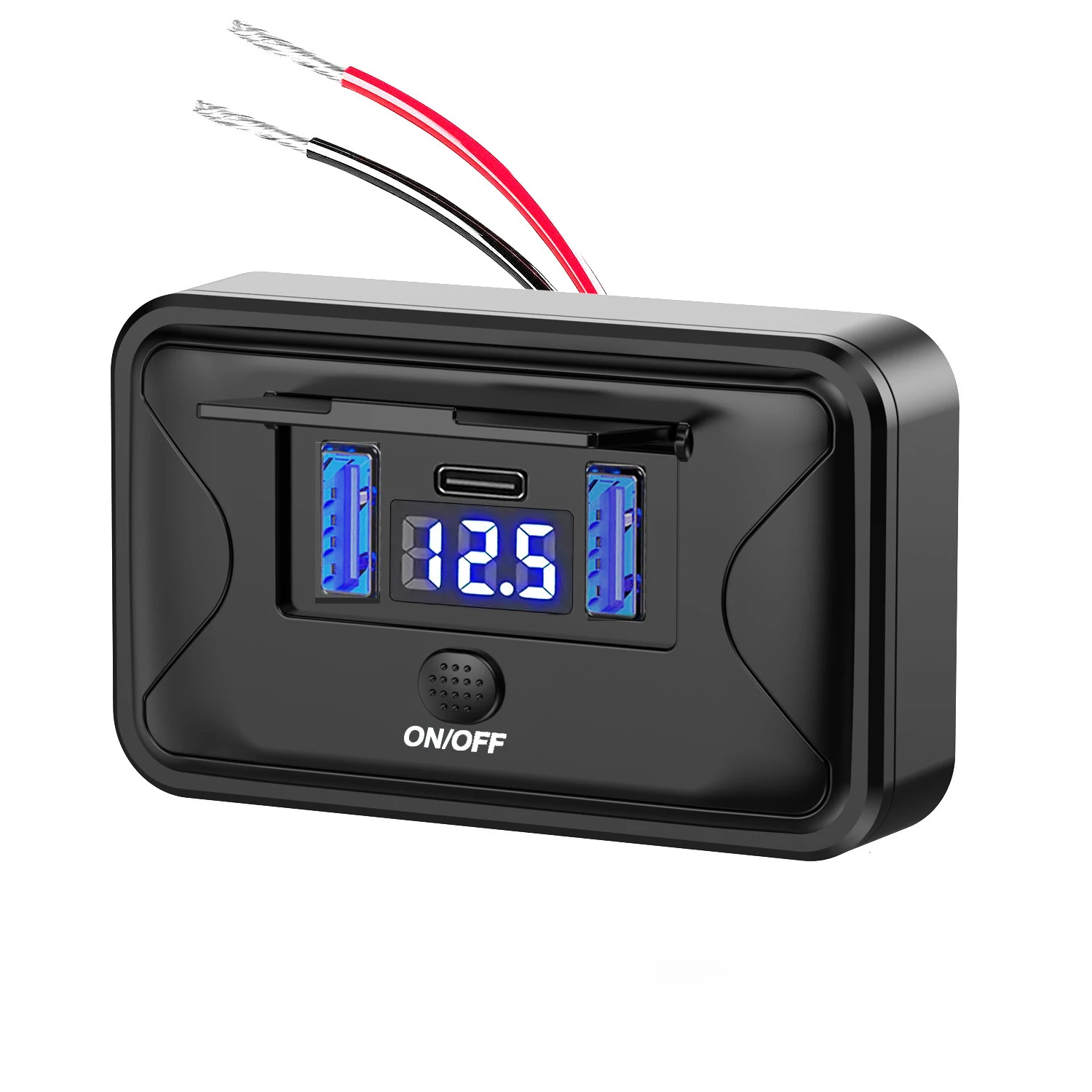 12V USB Car Charger Dual QC3.0 & PD 3.0 Switch Panel Wall Mount Power Outlet for Marine Boat ATV RV