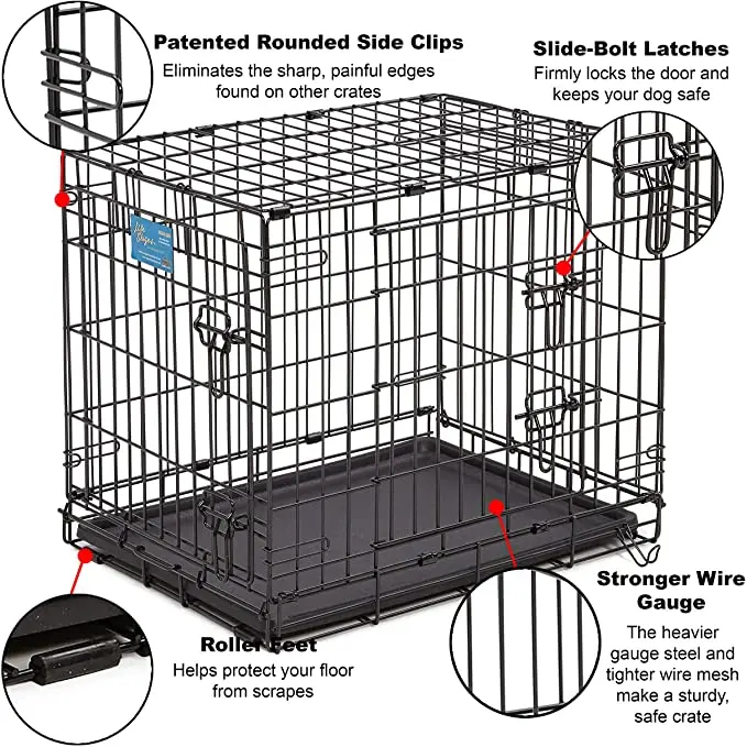 Wholesale Multiple Sizes Black Metal Dog Stainless Steel Durable Outdoor Large Folding pet cages carriers