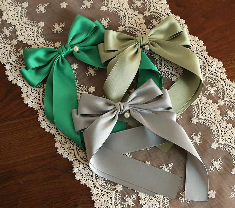 Hot selling romantic style ribbon hairpin Pearl Lulu Ribbon Hairpin made in Korea a large ribbon pin with pearls is best selling