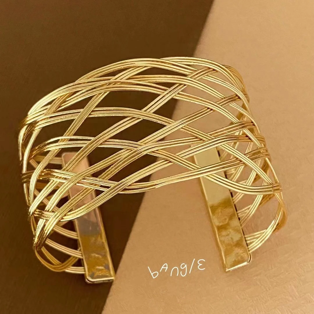 brass cuff bangle bracelet for women new arrival 2024 gold plated wide hollow intersect bangles jewelry ladies indian
