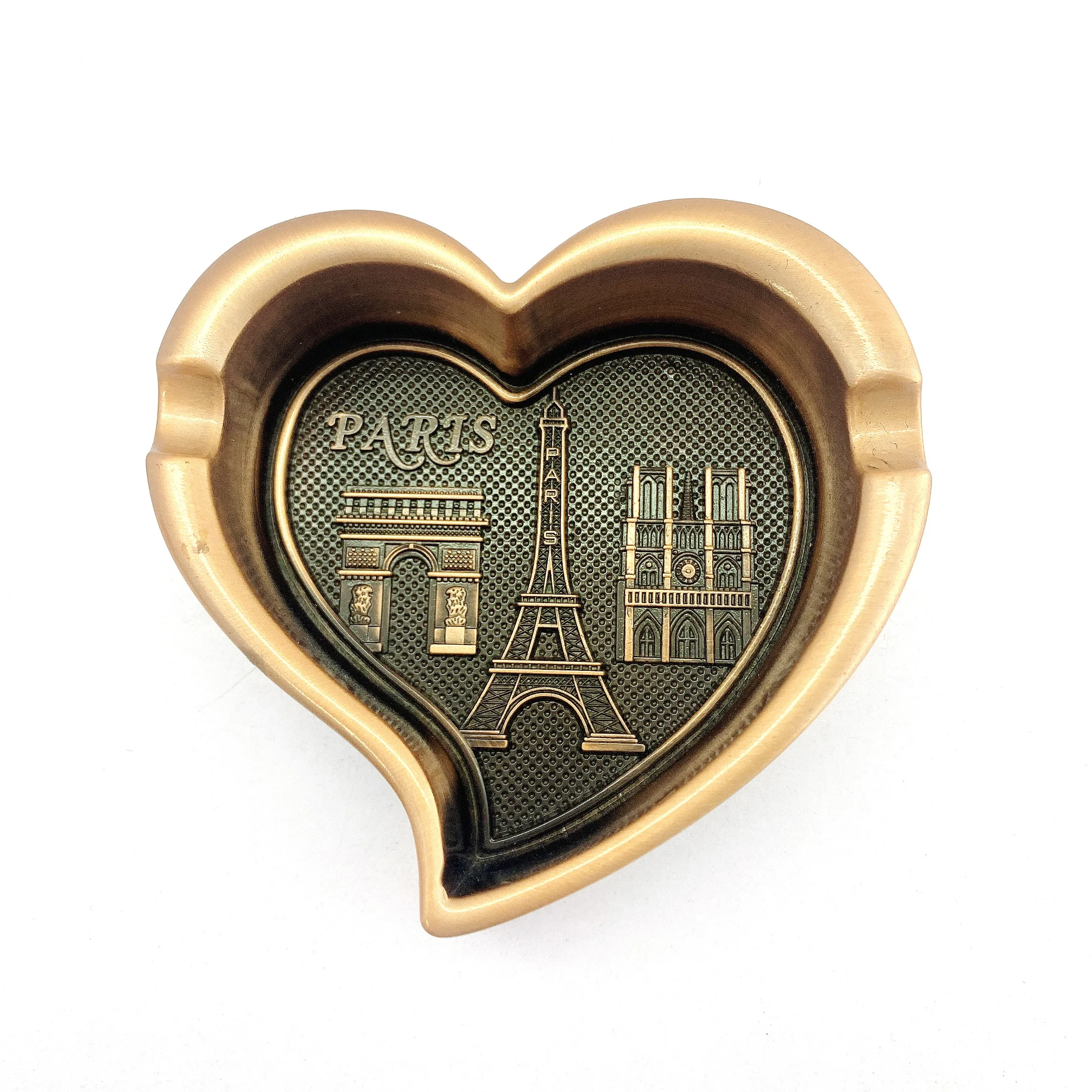 Wholesale Free Sample Antique Heart Shape Ash Tray France Tourism Souvenir Ashtrays,Custom Metal Ashtray